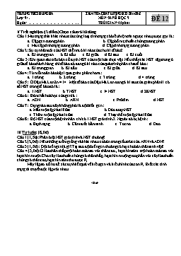 Đề kiểm tra chất lượng học kỳ I môn Sinh học Lớp 9 năm học 2011-2012 - Đề 12 - Trường THCS Hưng Hà