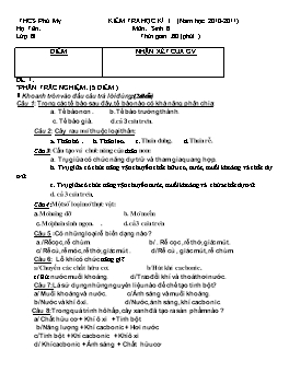 Đề kiểm tra học kì I môn Sinh học lớp 6 năm học 2010-2011 - Trường THCS Phú Mỹ