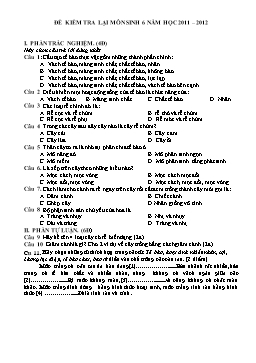 Đề kiểm tra lại môn Sinh 6 năm học 2011 – 2012