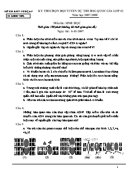 Đề thi chọn đội tuyển dự thi HSG Quốc gia Lớp 12 môn Sinh học tỉnh Nghệ An - Năm học 2007-2008