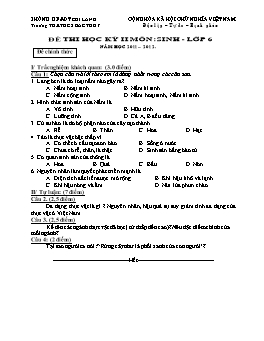 Đề thi học kì II môn Sinh học lớp 6 năm học 2011-2012 - Trường THCS Bắc Thủy
