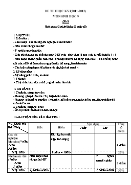 Đề thi học kỳ I môn Sinh học Khối 9 - Năm học 2011-2012