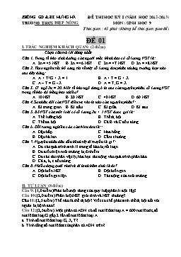 Đề thi học kỳ I môn Sinh học Lớp 9 năm học 2012-2013 - Đề 01 - Trường THCS Điệp Nông
