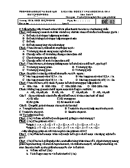 Đề thi học kỳ I môn Sinh học Lớp 9 năm học 2012-2013 - Đề 02 - Trường THCS Điệp Nông
