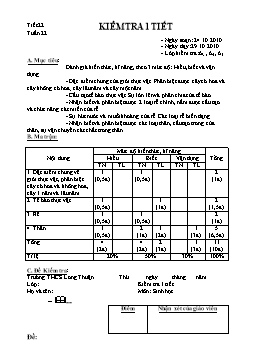 Giáo án Sinh học 6 - Tiết 22: Kiểm tra một tiết - Năm học 2010-2011
