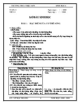 Giáo án Sinh học 6 tuần 1 đến tuàn 10