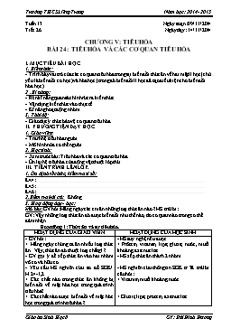 Giáo án Sinh học 8 - Tiết 26: Tiêu hóa và các cơ quan tiêu hóa - Năm học 2014-2015