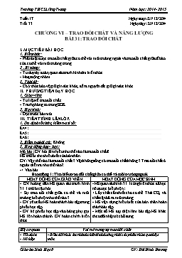 Giáo án Sinh học 8 - Tiết 33: Trao đổi chất - Năm học 2014-2015