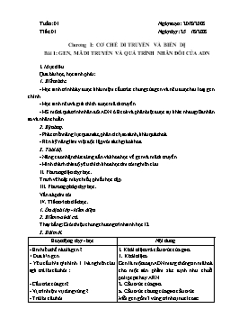 Giáo án Sinh học Lớp 12 - Bài 1 đến 8 - Năm học 2008-2009