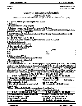 Giáo án Sinh học Lớp 7 - Tiết 23: Thực hành mổ và quan sát tôm sông (Tiết 1) - Năm học 2014-2015