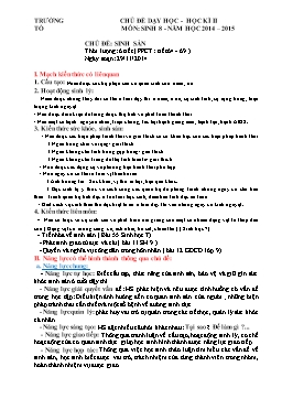 Giáo án Sinh học Lớp 8 học kỳ II - Chủ đề: Sinh sản - Năm học 2014-2015