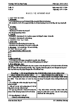 Giáo án Sinh học Lớp 8 - Tiết 24: Hệ hô hấp - Năm học 2014-2015