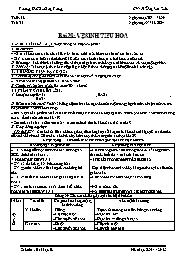 Giáo án Sinh học Lớp 8 - Tiết 31: Vệ sinh tiêu hóa - Năm học 2014-2015