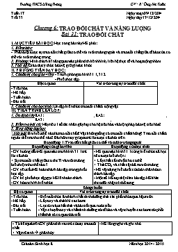 Giáo án Sinh học Lớp 8 - Tiết 33: Trao đổi chất - Năm học 2014-2015
