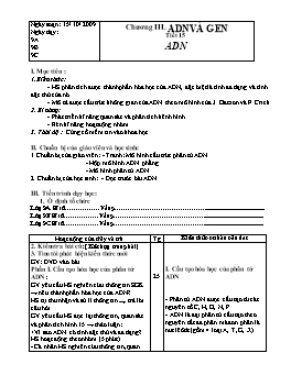 Giáo án Sinh học Lớp 9 - Tiết 15: ADN - Năm học 2009-2010