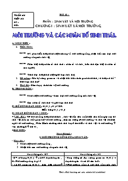 Giáo án Sinh học Lớp 9 - Tiết 43: Môi trường và các nhân tố sinh thái