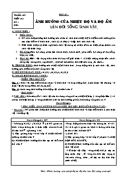 Giáo án Sinh học Lớp 9 - Tiết 45: Ảnh hưởng của nhiệt độ và độ ẩm lên đời sống sinh vật