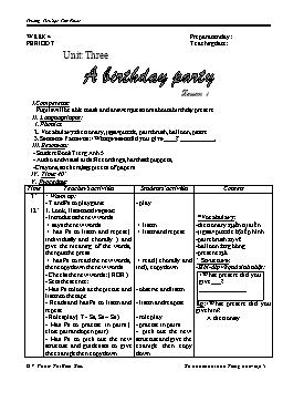Giáo án Tiếng Anh Lớp 5 - Tiết 7+8: A birthday party