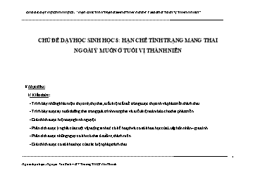 Chủ đề dạy học Sinh học 8: Hạn chế tình trạng mang thai ngoài ý muốn ở tuổi vị thành niên