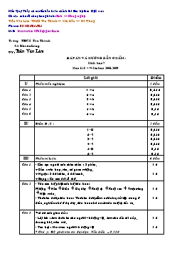 Đáp án và hướng dẫn chấm đề thi học kỳ I môn Sinh học Lớp 7 - Năm học 2008-2009 - Trần Văn Lâm