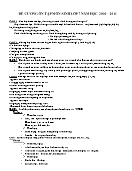 Đề cương ôn thi học kỳ môn Sinh học Lớp 7 - Năm học 2010-2011