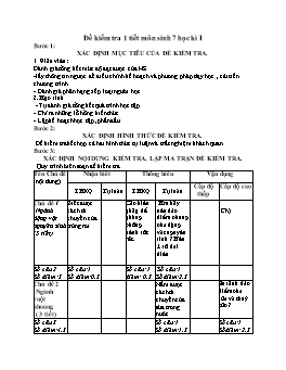 Đề kiểm tra 1 tiết môn Sinh học Lớp 7 - Học kì I