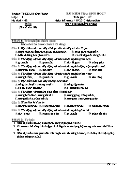 Đề kiểm tra 1 tiết môn Sinh học Lớp 7 - Năm học 2010-2011 - Trường THCS Lê Hồng Phong