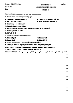 Đề kiểm tra học kì I môn Sinh học Lớp 8 - Đề số 1 - Trường THCS Tây Sơn