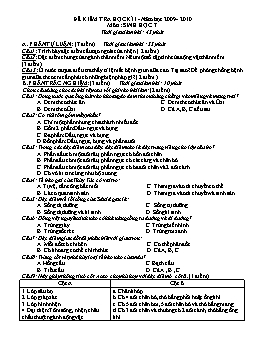 Đề kiểm tra học kỳ I môn Sinh học Lớp 7 - Năm học 2009-2010