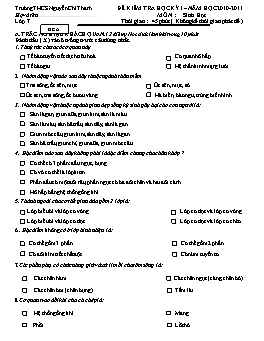 Đề kiểm tra học kỳ I môn Sinh học Lớp 7 - Năm học 2010-2011 - Trường THCS Nguyễn Chí Thanh