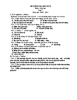 Đề kiểm tra học kỳ II môn Sinh học Lớp 7 - Năm học 2010-2011