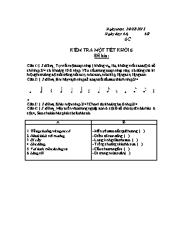 Đề kiểm tra một tiết môn Âm nhạc Khối 6 - Năm học 2012-2013