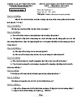 Đề thi học sinh giỏi vòng trường môn Sinh học Lớp 7 - Năm học 2011-2012 - Trường THCS 2 Sông Đốc