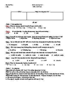 Đề thi khảo sát chất lượng học kỳ I môn Sinh học Lớp 9