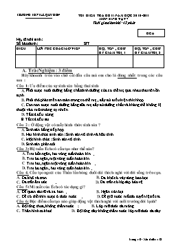 Đề thi kiểm tra học kỳ II môn Sinh học Lớp 7 - Đề A - Năm học 2010-2011 - Trường THPT Lê Quý Đôn