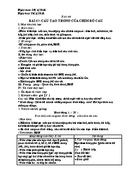 Giáo án môn Sinh học 7 - Tiết 44: Cấu tạo trong của chim bồ câu - Năm học 2009-2010