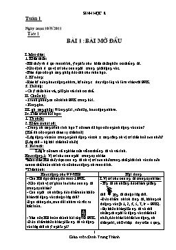 Giáo án môn Sinh học 8 - Học kỳ I - Năm học 2011-2012