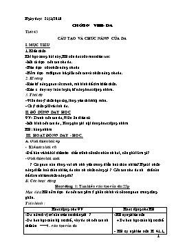 Giáo án môn Sinh học Lớp 7 - Tiết 43: Cấu tạo và chức năng của da - Năm học 2009-2010