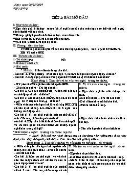 Giáo án môn Sinh học Lớp 8 - Học kỳ I - Năm học 2009-2010