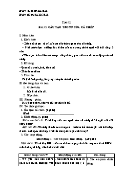 Giáo án Sinh học 7 - Tiết 32: Cấu tạo trong của cá chép - Năm học 2011-2012