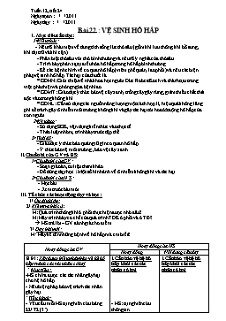 Giáo án Sinh học Khối 8 - Tiết 24: Vệ sinh hô hấp - Năm học 2011-2012