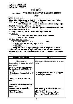 Giáo án Sinh học Lớp 7 - Học kỳ I - Năm học 2009-2010