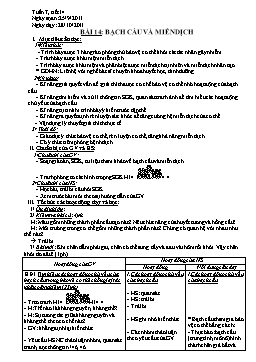 Giáo án Sinh học Lớp 8 - Tiết 14: Bạch cầu và miễn dịch - Năm học 2011-2012