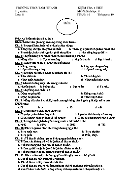 Giáo án Sinh học Lớp 8 - Tiết 19: Kiểm tra một tiết - Trường THCS Tam Thanh