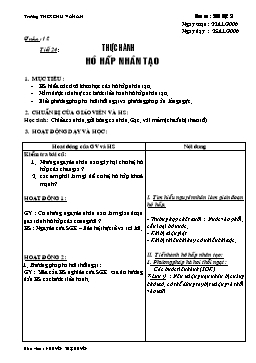 Giáo án Sinh học Lớp 8 - Tiết 24: Thực hành: Hô hấp nhân tạo - Năm học 2006-2007