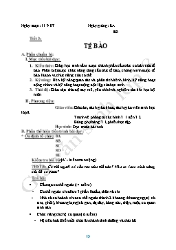 Giáo án Sinh học Lớp 8 - Tiết 3 đến 36 - Năm học 2007-2008