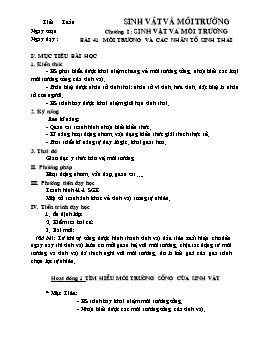 Giáo án Sinh học Lớp 9 - Bài 41: Môi trường và các nhân tố sinh thái