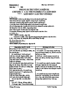 Giáo án Sinh học Lớp 9 - Tiết 1 đến 6 - Năm học 2010-2011