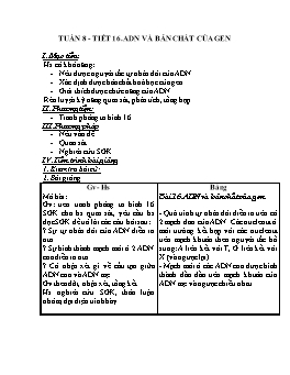 Giáo án Sinh học Lớp 9 - Tuần 8: ADN và bản chất của gen