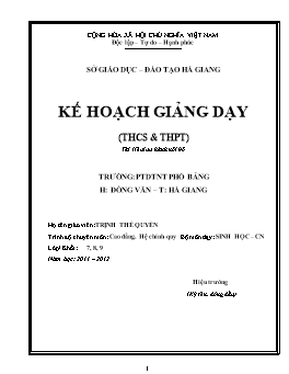 Kế hoạch giảng dạy học kì I môn Sinh học Lớp 7, 8, 9 - Năm học 2011-2012 - Trịnh Thế Quyền